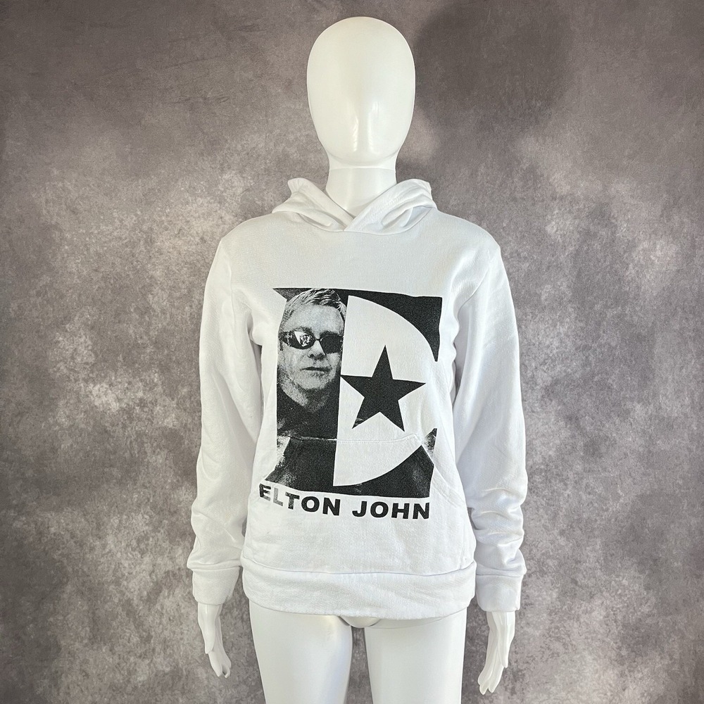 Elton John Hoodie Sz Small White 2019 Farewell Yellow Brick Road Tour Sweatshirt